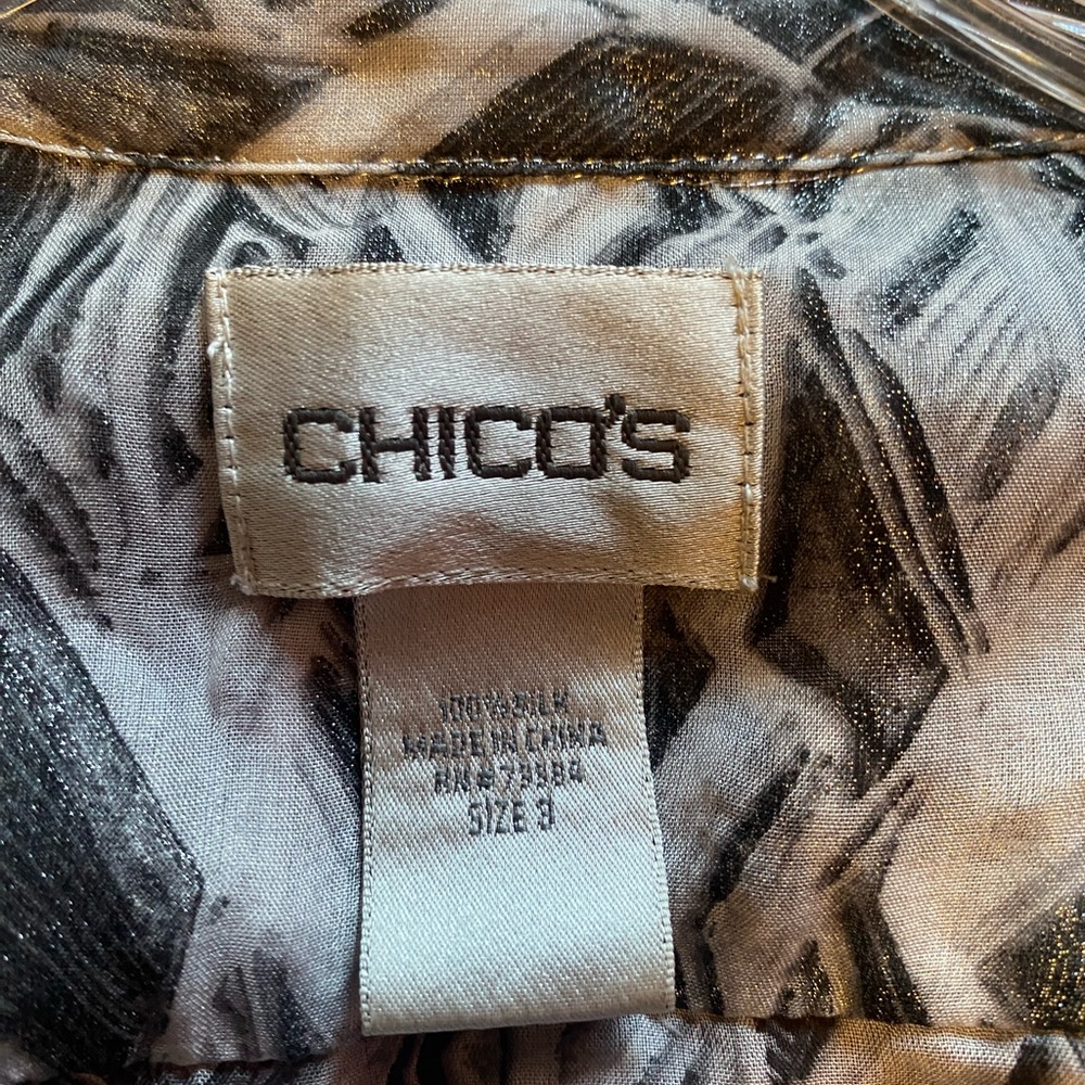 Chico's Gray/Silver Geometric Button Down Top, Si… - image 3